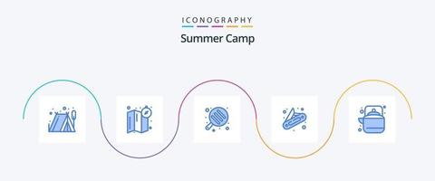 Summer Camp Blue 5 Icon Pack inklusive . Tee. Pfanne. Topf. Camping vektor