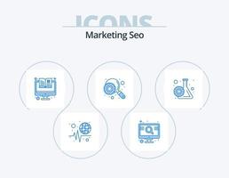 Marketing SEO Blue Icon Pack 5 Icon Design. Suchprozess. Zahnrad. Katalog. suchen. Motor vektor