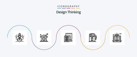 Design Thinking Line 5 Icon Pack inklusive Tasse. Anhang. Zeit. Nachricht. Datei vektor