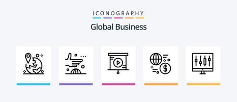 Global Business Line 5 Icon Pack inklusive Bauer. Geschäft. global. Nachricht. Forum. kreatives Symboldesign vektor