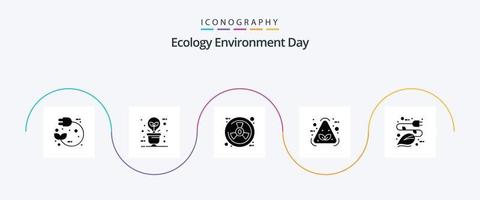 Ecology Glyph 5 Icon Pack inklusive Recycling. Müll. Erleuchtung. Öko. Strahlung vektor