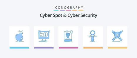 cyber fläck och cyber säkerhet blå 5 ikon packa Inklusive nybörjare. bebis. dator. regler. ledare. kreativ ikoner design vektor