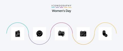 Womens Day Glyph 5 Icon Pack inklusive Frauen. Herz. Liebe. Liebe. Tag vektor