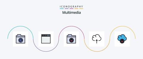 Multimedia-Linie gefülltes flaches 5-Icon-Paket einschließlich . sperren. sperren. Wolke vektor