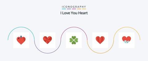 hjärta platt 5 ikon packa Inklusive . tycka om. paraply. kärlek. vektor