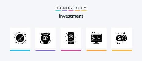 Investment Glyphe 5 Icon Pack inklusive Geld. Finanzen. Investition. Münzen. seo. kreatives Symboldesign vektor