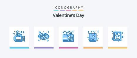 valentines dag blå 5 ikon packa Inklusive kärlek. kort. kärlek. handla. gåva. kreativ ikoner design vektor