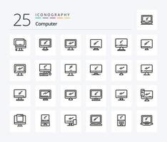 Computer-Icon-Paket mit 25 Zeilen einschließlich Monitor. Pop-up. Gerät. imac. Monitor vektor