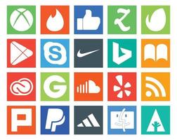 20 Social-Media-Icon-Pack einschließlich Sound Groupon Chat Adobe Creative Cloud vektor