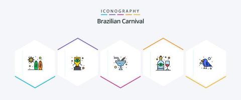 Brasilianischer Karneval 25 Filledline Icon Pack inklusive Papagei. Glas. Champagner. Wein. Alkohol vektor
