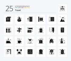 Reisen Sie mit 25 soliden Glyphen-Icon-Packs, einschließlich Berg. hügel. Tankstelle. wandern. reisen vektor