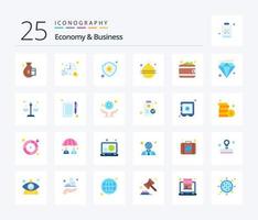 ekonomi och företag 25 platt Färg ikon packa Inklusive pengar. varning. pengar. bomba. deadline vektor