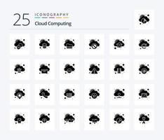 Cloud-Computing 25 Solid-Glyphen-Icon-Pack einschließlich Cloud. Fehler. rechnen. stoppen. Block vektor