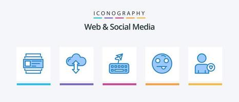 webb och social media blå 5 ikon packa Inklusive . hjärta. tangentbord. kärlek. Lycklig. kreativ ikoner design vektor