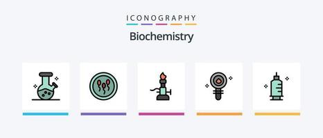 Biochemie-Linie gefüllt 5 Icon Pack inklusive Chemie. Biochemie. Temperaturmesser. Aufteilung. Zelle. kreatives Symboldesign vektor