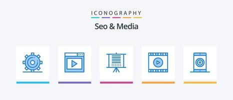 seo och media blå 5 ikon packa Inklusive webb. användare. media sida. media. seo. kreativ ikoner design vektor