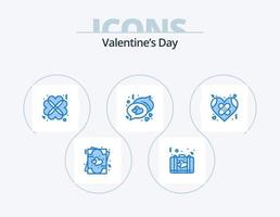 valentines dag blå ikon packa 5 ikon design. bruten. meddelanden. resväska. kärlek. datum vektor