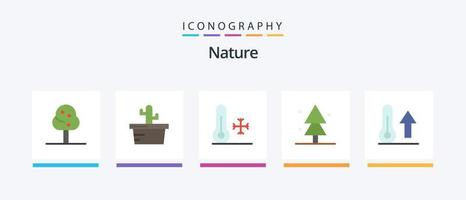 natur platt 5 ikon packa Inklusive termometer. meteorologi. termometer. klimat. gran. kreativ ikoner design vektor