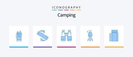 Camping Blue 5 Icon Pack inklusive Feuer. Camping. Camping. erkunden. finden. kreatives Symboldesign vektor