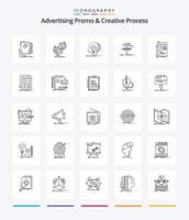 kreative Werbung Promo und kreativer Prozess 25 skizziert Icon Pack wie entwickeln. bauen. Platzierung. Denken. Kopf vektor