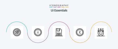 ui väsentliga linje 5 ikon packa Inklusive gränssnitt. pil. gränssnitt. spara. diskett vektor