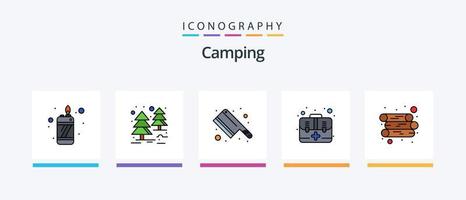 Camping Line gefüllt 5 Icon Pack inklusive. Möbel. Dschungel. Picknick. Honig. kreatives Symboldesign vektor