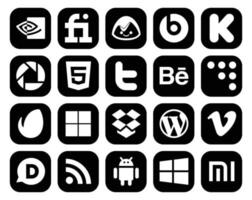 20 Social Media Icon Pack inklusive Video CMS Tweet WordPress Delicious vektor