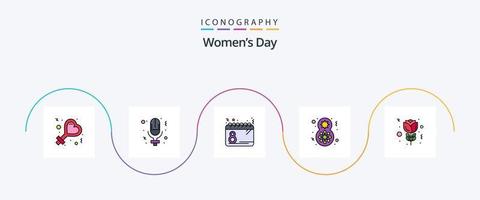 Womens Day Line gefüllt Flat 5 Icon Pack inklusive Rot. Frauen feiern. Tag. Geschenk. Tag vektor