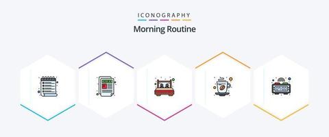 Morgenroutine 25 Filledline Icon Pack inklusive Hot. Tee. Bett. trinken. schlafen vektor