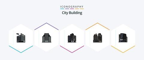 City Building 25 Filledline Icon Pack inklusive . Büro. . Gebäude vektor