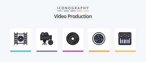 video produktion linje fylld 5 ikon packa Inklusive . video . media. bio . foton. kreativ ikoner design vektor