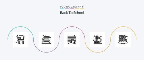 Back to School Line 5 Icon Pack inklusive Back to School. Mikroskop. Bibliothek. Labor. Ausbildung vektor