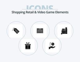 shoping detaljhandeln och video spel element glyf ikon packa 5 ikon design. låda . handla. e-handel. koda. bar vektor