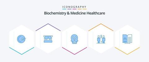 Biochemie und Medizin Gesundheitswesen 25 blaues Symbolpaket einschließlich Medizin. Krankenhaus. Schädel. geduldig. DNA vektor