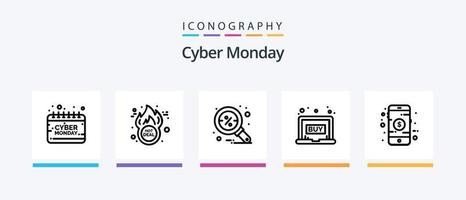 Cyber Monday Line 5 Icon Pack inklusive Rabatt. Prozentsatz. Netz. Hand. Geschäft. kreatives Symboldesign vektor