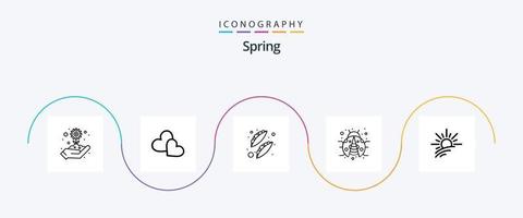 Spring Line 5 Icon Pack inklusive Licht. Damenkäfer. Bohnen. Frühling. Insekt vektor