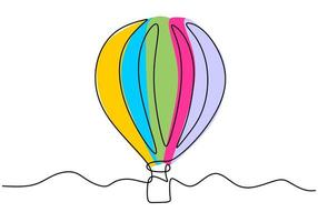 Luftballon mit einer Linie in Wolken. Luftballon am Himmel. kreatives Reisekonzept des Minimalismus. Vektorillustration lokalisiert auf weißem Hintergrund. vektor