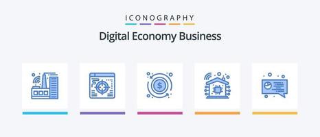 Digital Economy Business Blue 5 Icon Pack inklusive . Kuchen. Austausch. Digital. Technologie. kreatives Symboldesign vektor