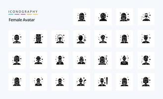 25 weiblicher Avatar Solid Glyph Icon Pack vektor