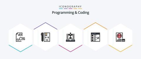 programmering och kodning 25 fylld linje ikon packa Inklusive utveckla. kolla upp. utveckla. planera. utveckling vektor