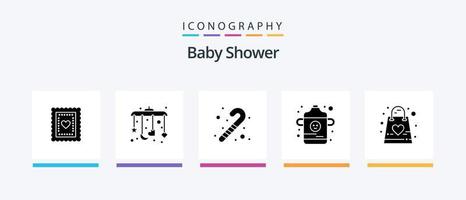 Babyparty Glyph 5 Icon Pack inklusive Tasche. Geschenk. Spielzeug. Familie. Kleinkind. kreatives Symboldesign vektor