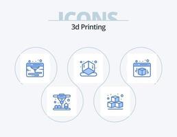 3d utskrift blå ikon packa 5 ikon design. kub. skrivare. låda. form vektor