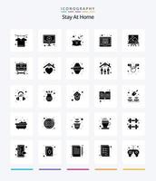 kreativ bleiben zu hause 25 glyph solid black icon pack wie zeichnung. Online-Bibliothek. Kopfkissen. Tutorials. Ausbildung vektor