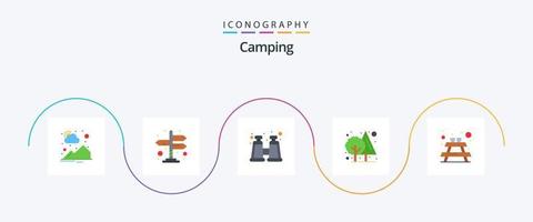 Camping Flat 5 Icon Pack inklusive . Picknick. erkunden. Bank. Baum vektor