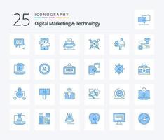 digital marknadsföring och teknologi 25 blå Färg ikon packa Inklusive låda. digital. skrivare. betald artiklar. betald vektor
