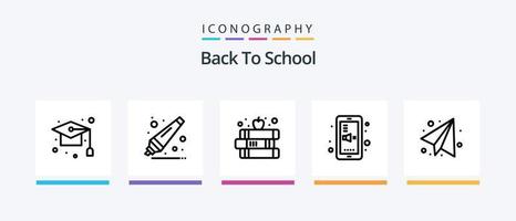 tillbaka till skola linje 5 ikon packa Inklusive examen. klocka. ljus. utbildning. äpple. kreativ ikoner design vektor