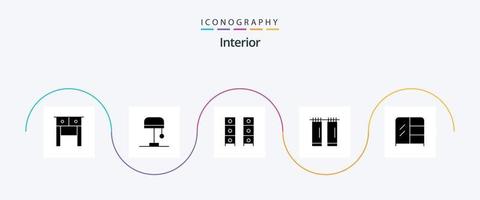 interiör glyf 5 ikon packa Inklusive . interiör. interiör. möbel. gardiner vektor