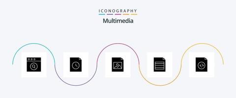 Multimedia Glyph 5 Icon Pack inklusive . Bild. synchronisieren. dokumentieren vektor