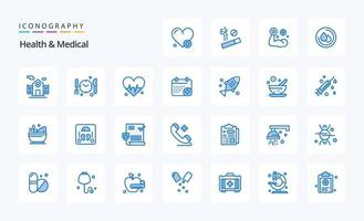 25 gesundheits- und medizinblaue Icon-Packs vektor