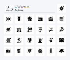 Business 25 solides Glyphen-Icon-Paket inklusive Startup. Unternehmer. Leistung. Bericht. Graph vektor